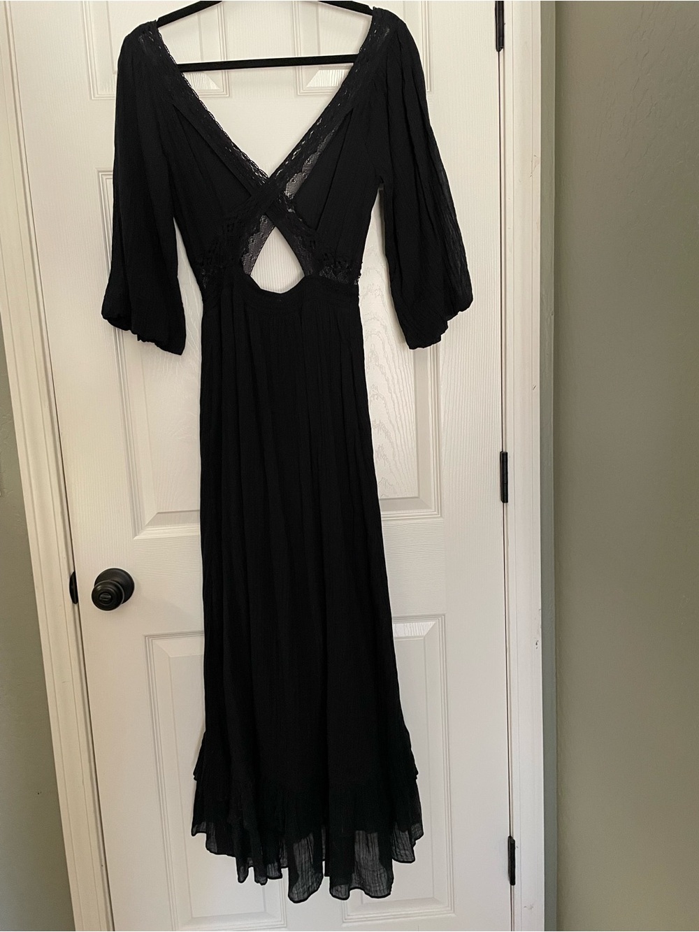 Free People Black V‑Neck Midi Dress with Crisscross Open Back - Picture 3 of 5